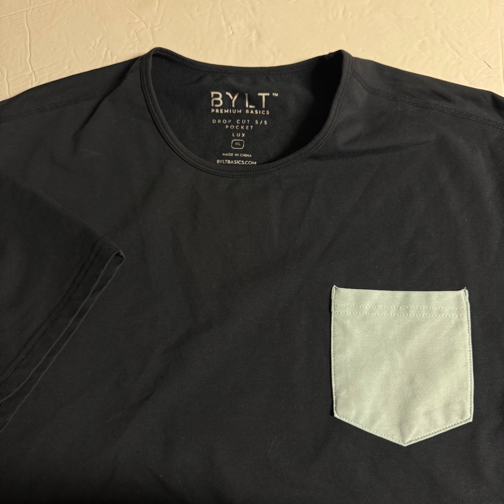 BYLT Premium Basics Mens XL Drop Cut Lux Pocket T-Shirt Black Short Sleeve Tee